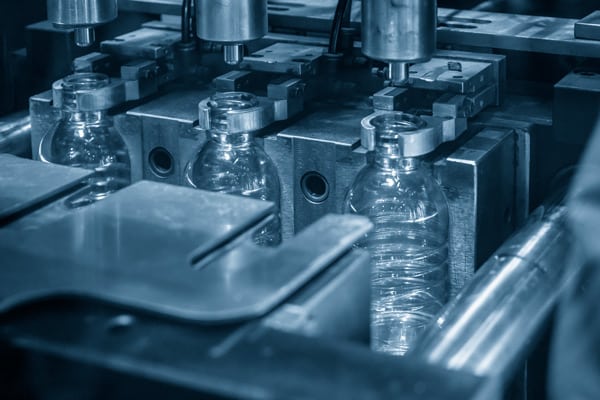 Plastic bottles in blow molding process